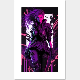 Cyberpunk Girl On Colorful Neon Background Posters and Art